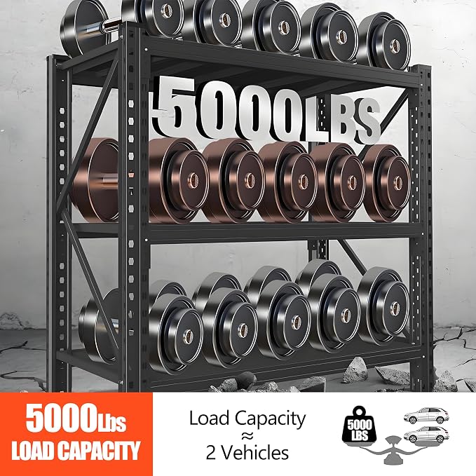 3-Tier Garage Shelving, 63''H*67''W*20''D Metal Storage Shelf,5000 lbs Heavy Duty Unit Shelves, Upgraded Reinforced Double-Layer Columns for Basement Kitchen Pantry Large Warehouse Rack - Image 8