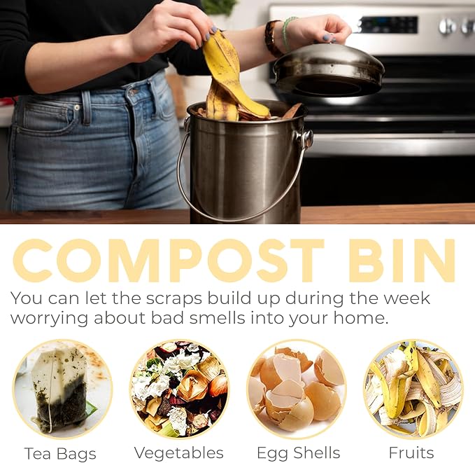 EPICA Countertop Compost Bin Kitchen | 1.3 Gallon | Odorless Composting Bin with Carbon Filters | Indoor Compost Bin with Lid | Stainless Steel Kitchen Composter for Food Scraps & Waste Recycling - Image 7