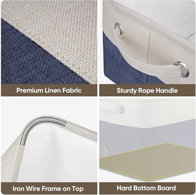 BALEINE 4 Pack Fabric Closet Storage Bins for Shelves, Linen Closet Organizers and Storage, Decorative Baskets for Organizing, Shelf, Clothes, Home, Office (Navy Blue, 15"x11"x9.5") - Image 9