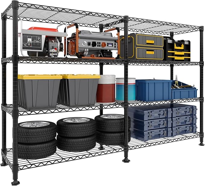 Garvee Storage Shelves 60" W Heavy Duty Metal Shelving Unit, 4-Tier Wire Rack Shelving for Kitchen Garage Storage, Load 1060LBS, Adjustable Wire Shelf for Pantry Room Basement, 13.8" Dx59.5 H, Black - Image 9