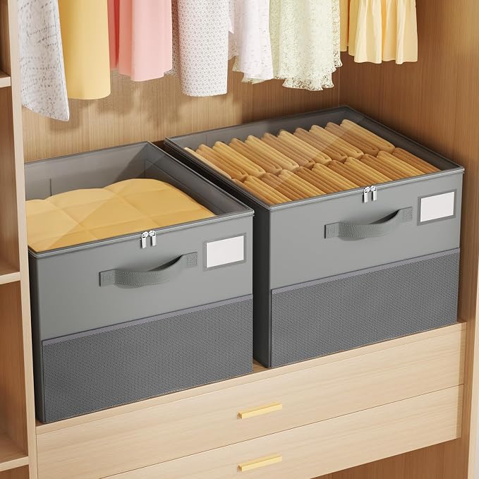 NestOrganix 2 Pack Shoe Organizer for Closet, Large Shoe Box Storage Containers, Foldable Shoe Storage Organizer Box Bin with Adjustable Dividers and Clear Cover, Space Saving Shoes Holder, Gray - Image 8