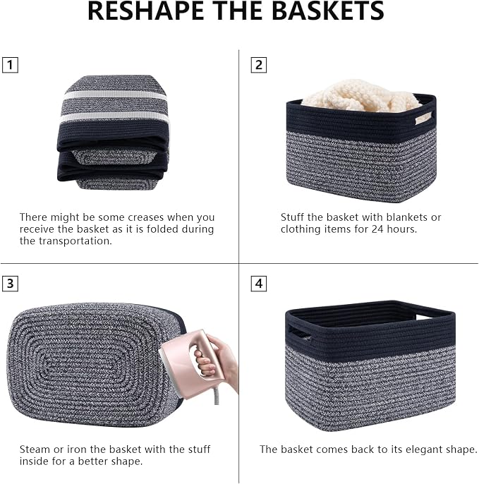 4 Pack Storage Baskets for Organizing, Woven Baskets for Shelves - Perfect for Toys, Books, Towels, and Clothes, Durable Gift Basket Bins Toy Storage, 12.7''L x9''W x7.8''H, Blue and Grey - Image 5