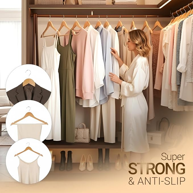 Utopia Home Premium Wooden Hangers 80 Pack - Durable & Slim Coat Hanger - Suit Hangers with 360-Degree Rotatable Hook - Wood Hangers with Shoulder Grooves (Natural Color) - Image 7