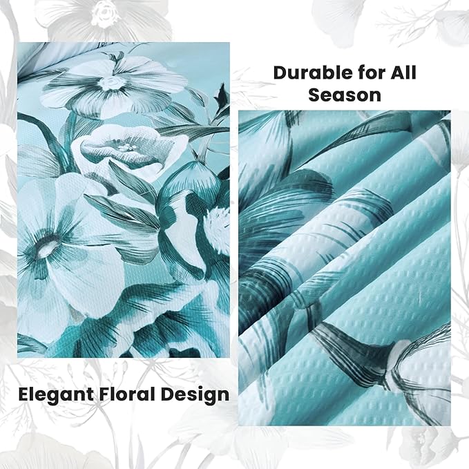 Luxudecor Floral Comforter Set Twin Size 7 Piece, Aqua Flower Bed in a Bag, Elegant Gradient Floral Comforter with Sheet Set, Soft Seersucker Microfiber Bedding Set for All Season (Aqua, 68"x86")