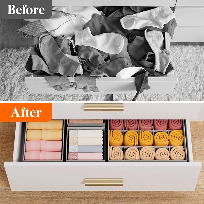 Lifewit Underwear Drawer Organizer for Closet 36 Pack, 3 Sizes Dresser Organizer Dividers, Deep Fabric Foldable Drawer Storage Organizer Bins for Clothes/Sock/Bra, Light Grey - Image 9