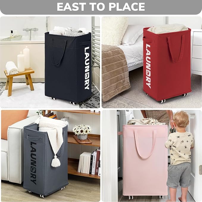 Goodpick Laundry Basket with Wheels,75L Large Roolling Laundry Basket with Removable Wash Bag, Clothes Hamper with Wheels for Laundry Room, Red - Image 8