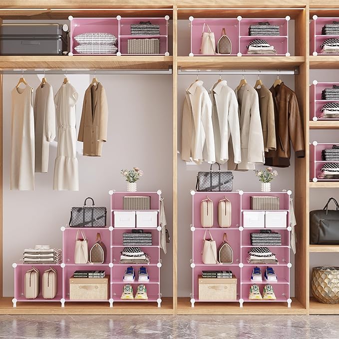 AWTATOS Closet Organizer 8 Cube Storage Shelves Clothes Organizers Closet Storage Stackable Cubby Shelving for Closet Bedroom Living Room Pink - Image 8