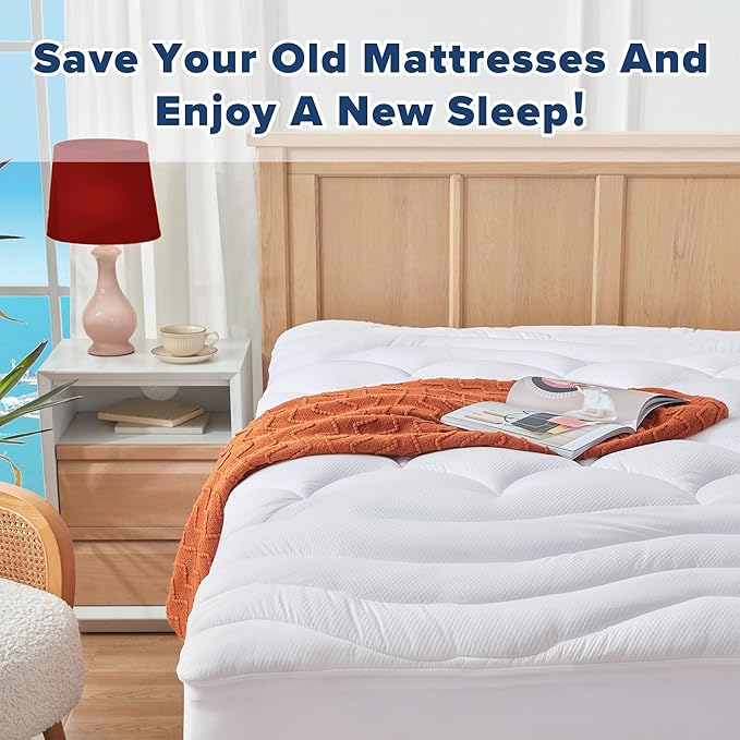 Full Size Mattress Pad for Pain Relief, Quilted Fitted Cooling Mattress Topper for Double Bed, Pillow Top Mattress Protector Cover with 8-21" Deep Pocket (54x75 inch, White)