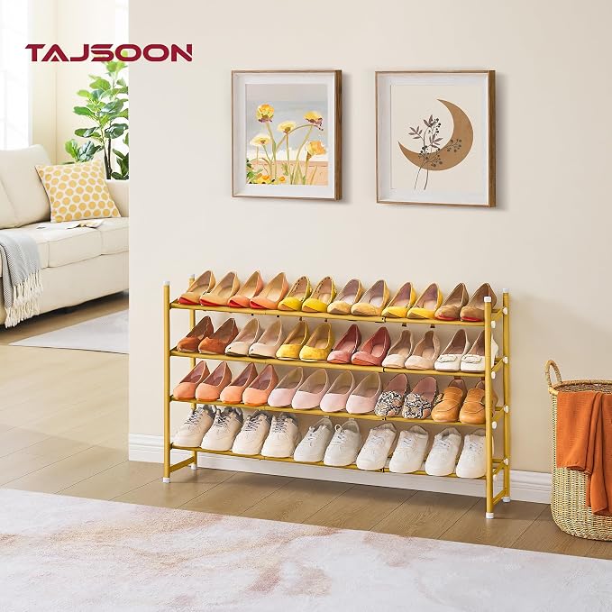 Tajsoon Expandable Shoe Rack for Closet 4 Tier, 29“-41“Adjustable & Stackable Shoe Shelf Storage, Metal Shoe Rack Organizer for Front Door Entrance, Closet, Garage, Entryway, Gold - Image 8