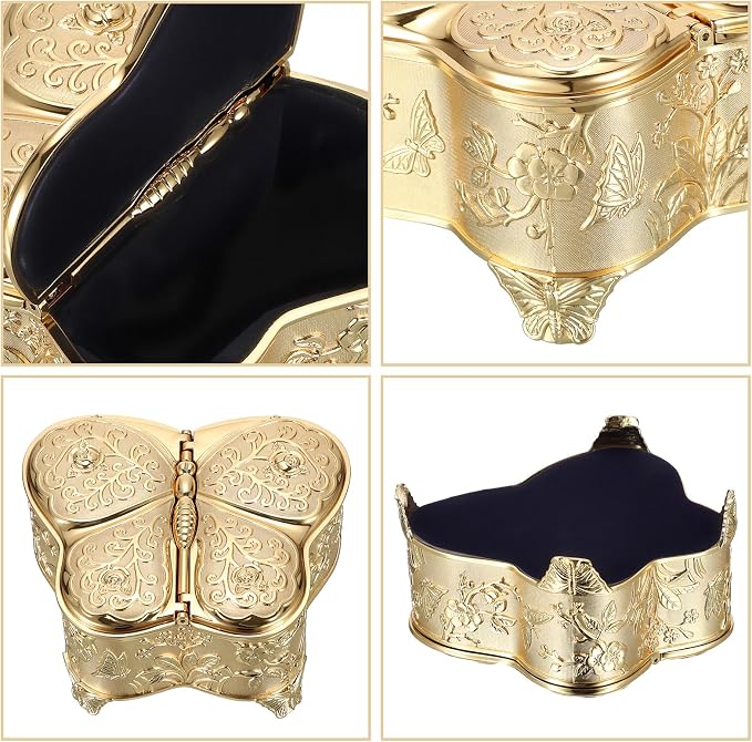 Hipiwe Jewelry Box Vintage Treasure Chest Butterfly Shape Decorative Keepsake Holder for Necklace Ring Earrings Storage Organizer Gift for Woman, Large - Image 9