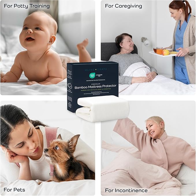 Olive + Crate 100% Viscose Bamboo Mattress Protector - Eco-Conscious Cooling Mattress Cover - Waterproof Hypoallergenic Protection, Shield Against Dust & Spills - 2Pk Twin XL for Adjustable beds