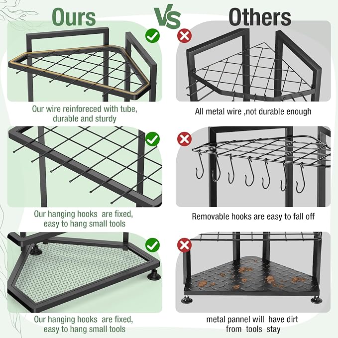 Garden Tool Organizer for Corner,Metal Yard Tool Organizer for Long-Handled Tools/Rakes/Brooms,Side Garden Pocket,Heavy Duty Steel Yard Tool Storage Rack for Garage,Shed, Outdoor - Image 7