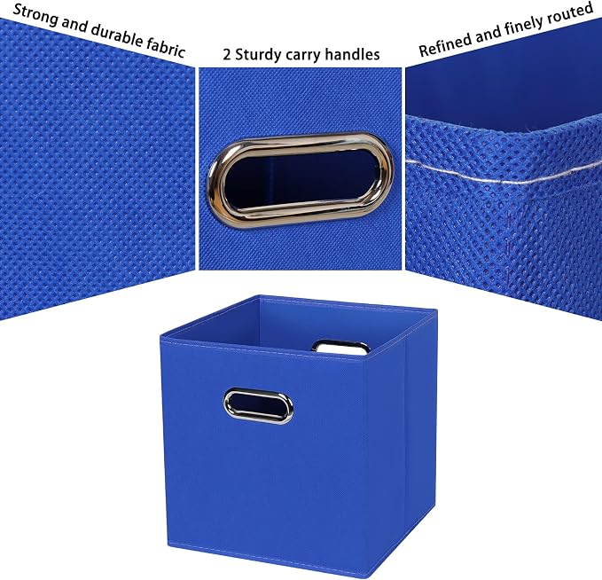 Black Fabric Cubby Storage Bins,13x13x13 Inches ,Cube Organizer Bin Foldable Storage Boxes with Dual Handles Fabric Organizer Box and collapsible Storage basket,Set of 6 ,Dark Blue - Image 7