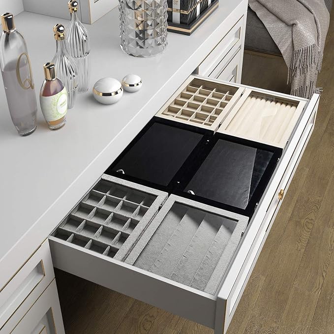 Frebeauty 24 Grid Earring Holder Organizer Tray, Jewelry Organizers and Storage for Drawer,Velvet Jewelry Display Storage for Earrings,Rings,Studs,10.5 x 6.5 x 1.2 Inches Gift for Women (Grey) - Image 8