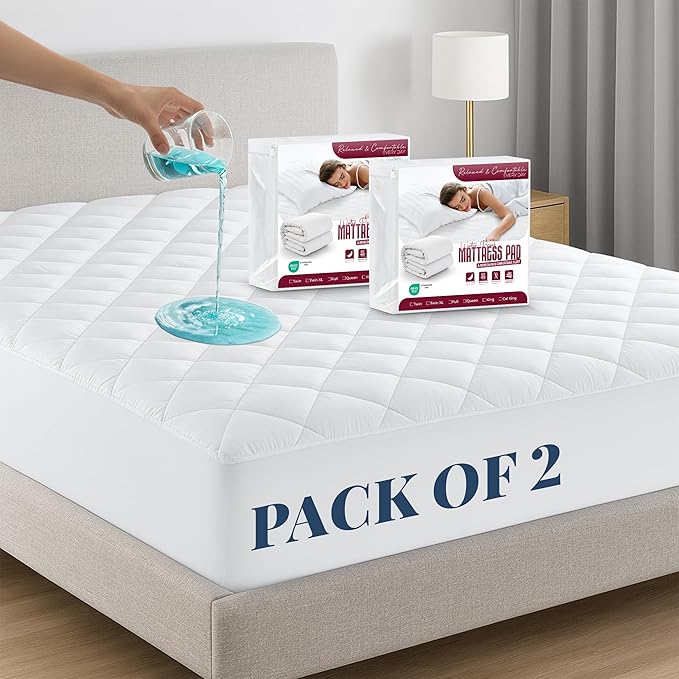LUX Décor Full Size Mattress Pad - 2 Pack - Quilted Elastic Fitted Mattress Cover Protector Upto 16 Inches Deep Pocket - Soft Breathable Noiseless Mattress Topper (54 X 75)