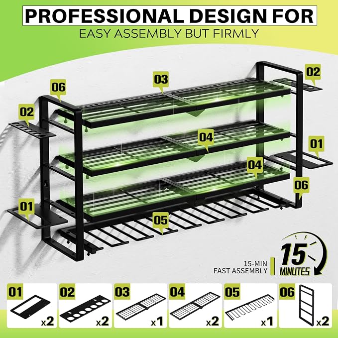 Hipidian Fathers Day Best Gifts for Daddy, Heavy Duty Power Tool Organizer Wall Mount- 400lb Capacity 4-Tier Storage Rack with 8 Drill Holders for Garage Tools, Birthday Gifts for Men Dad Husband - Image 5