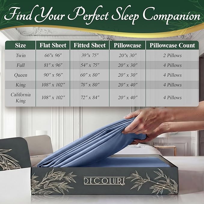 DECOLURE 100% Viscose Derived from Bamboo Sheets Full Size - Luxury 6 Pc Naturally Cooling Sheets, Ultra Soft Bed Set - Deep 17" Pockets, Durable Double Stitching, Oeko Tex Standard (Light Blue)