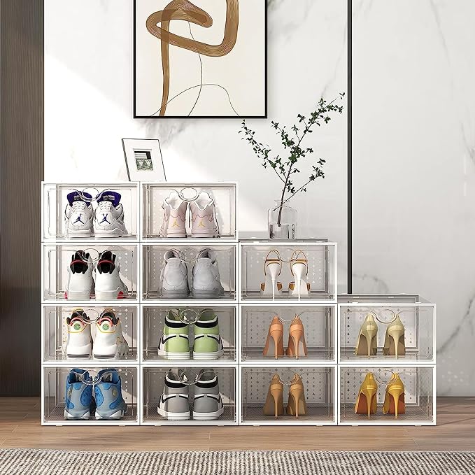 Pinkpum XXL Larger Shoe Storage Boxes Fit Size 14, Clear Plastic Stackable Shoe Organizer 6 Pack Sneaker Storage for Sneakerheads Shoe Containers - Image 6