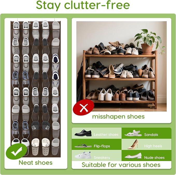 Unjumbly Over the Door Shoe Organizer with 40 Large Breathable Mesh Pockets, Space Saving Shoe Holder, Hanging Shoe Rack for Entryway Bedroom Closet Storage (Brown, 40 Pockets) - Image 6