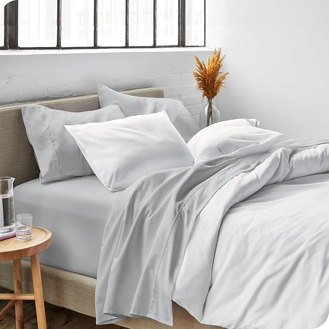 Bare Home Split Head Flex King Sheet Set - 1800 Ultra-Soft Microfiber Bed Sheets - Double Brushed - Deep Pockets - Easy Fit - 4 Piece Set - Bedding Sheets & Pillowcases (French Grey)