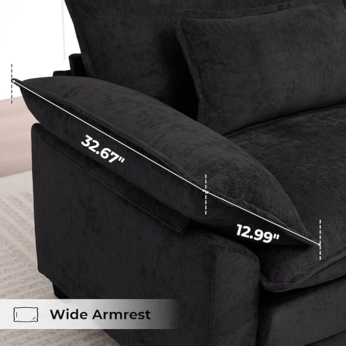 Oversized Accent Chairs Set of 2,44" Modern Living Room Chairs,Chenille Upholstered Cloud Sofa Chair Armchair with Extra Thick,Comfy Accent Chair Reading Chairs for Bedroom Apartment Black