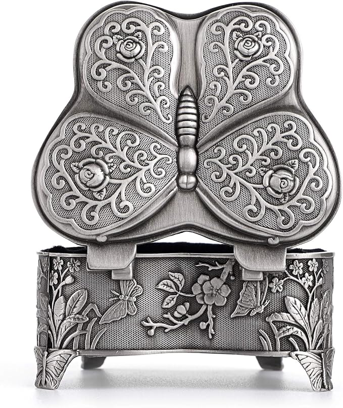 Hipiwe Vintage Metal Jewelry Trinket Box - Butterfly Shape Jewelry Organizer Treasure Chest Ring Holder, Earrings Necklace Storage Box Keepsake Box for Women - Image 9