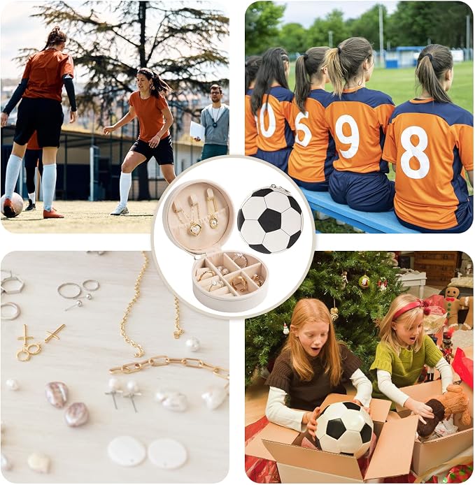 6 Pack Soccer Travel Jewelry Case Round Black and White Soccer Stuff Portable Jewelry Organizer Storage Case for Christmas Graduation Sports Team Club - Image 6