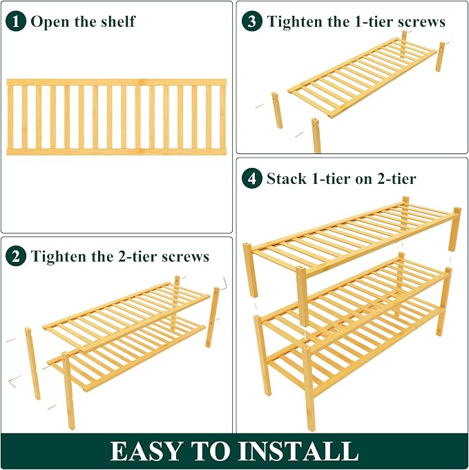 Smiry Shoe Rack, 3 Tier Long Bamboo Shoe Organizer, Stackable Free Standing Wooden Shoe Storage Shelf for Closet, Entryway, Front Door Entrance, Natural - Image 6