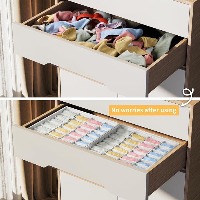 Joyoldelf Sock Organizer Drawer Organizer - 2 Packs Underwear Organizer, 48 Cells Collapsible Closet Organizers and Storage Sock Holders Organizers for Storing Socks, Ties, Belts(White) - Image 7