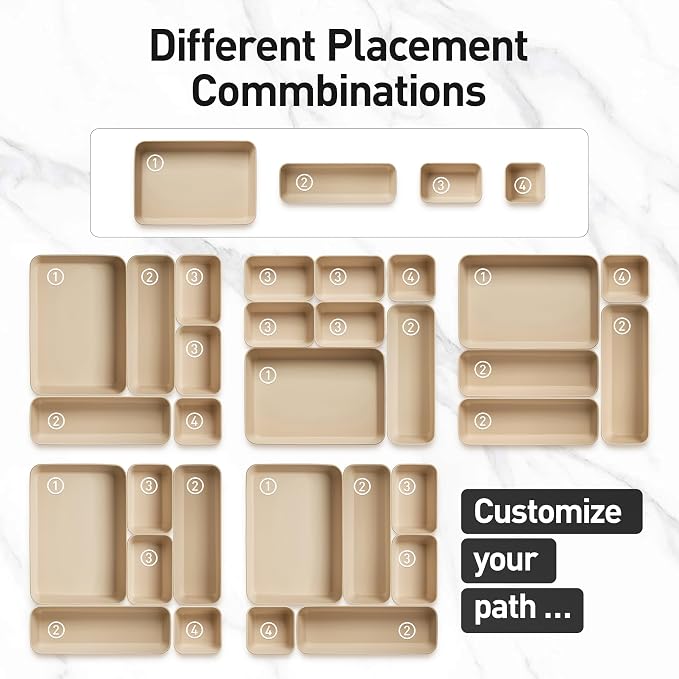 ISSEVE 8Pcs Nesting Silicone Drawer Organizer Trays, 4 Size Versatile Vanity Bathroom & Desk Drawer Organizer Set Storage Bins for Office,Kitchen,Nightstand,Beige - Image 9