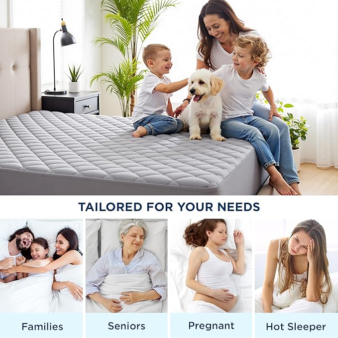 Bedsure Twin XL Mattress Protector, Quilted Waterproof Mattress Pad with Deep Pocket up to 22 Inches, Soft Breathable Noiseless Mattress Topper, Bed Cover for Home Bedroom Hotel – Gray