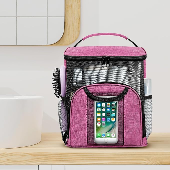 Attmu Portable Shower Caddy College Tote Bag, Quick Dry Hanging Toiletry Bag, Large Capacity Mesh Shower Caddy Portable for College Dorm Room Essentials for Boys and Girls for Bath Camping (Pink) - Image 7