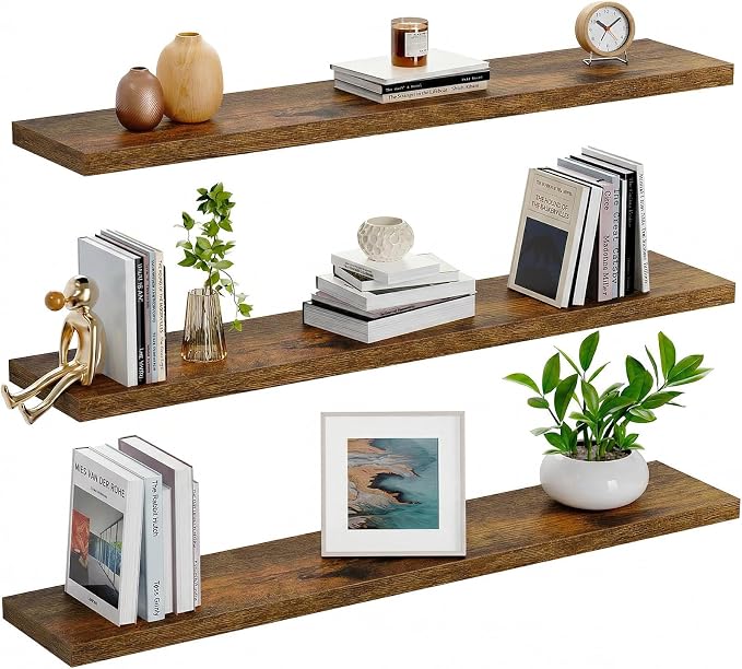 AMADA HOMEFURNISHING 35.4" L Floating Shelves, Wall Shelves Set of 3 for Bathroom/Living Room/Bedroom/Kitchen, Floating Shelves for Wall Decor with Invisible Brackets - AMFS45V - Image 9