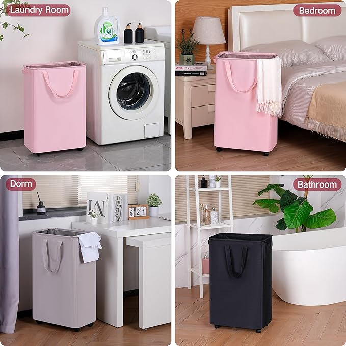 efluky Slim Laundry Hamper with Wheels, Rolling Laundry Basket for Clothes, Small Laundry Basket for Bedroom, Dorm and Laundry Room, 75L (19.8 Gallons) Black - Image 6