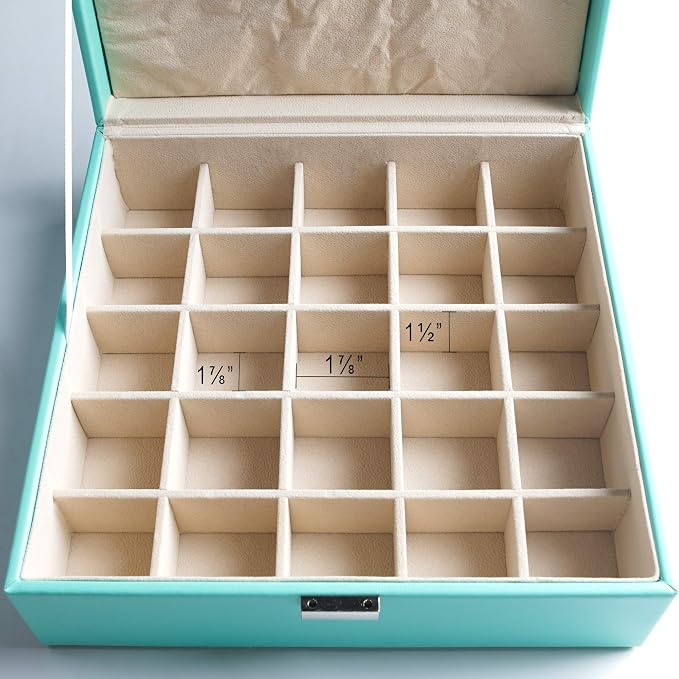 Frebeauty Earring Organizer Classic Jewelry Box 50 Slots Double Layer Jewelry Storage Case with 6 Necklace Hook and Bracelet Pocket(Turquoise) - Image 7