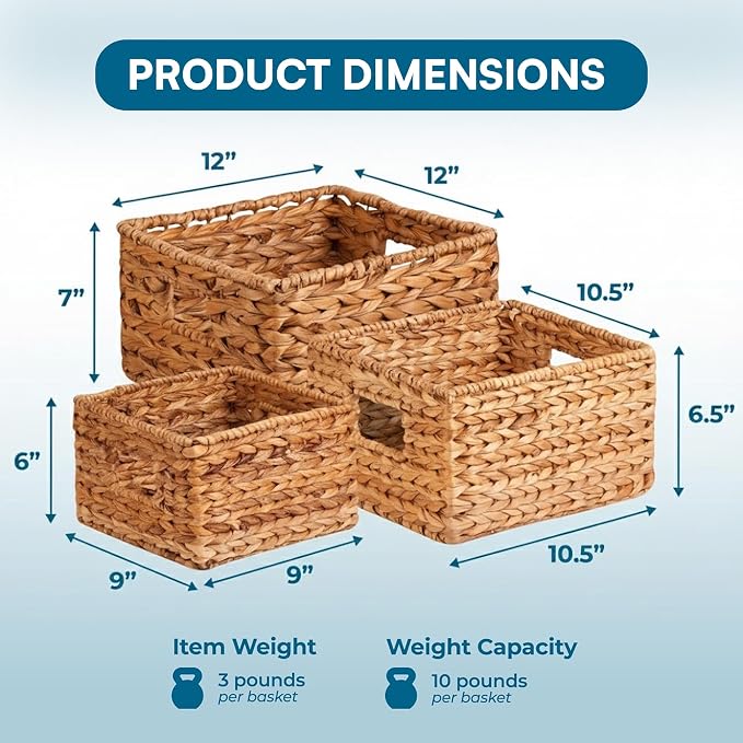 Honey-Can-Do Banana Leaf Storage Baskets –Water Hyacinth Woven Basket, Decorative Baskets for Shelves, Basket for Gifts, Closet, Pantry, and Home Organization, Set of 3, Multi-Size - Image 11