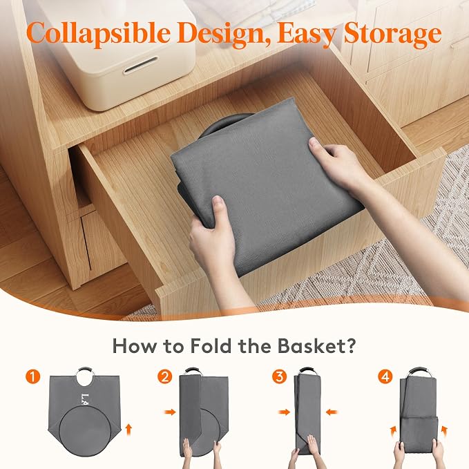 Lifewit 100L 2-Pack Large Laundry Basket, Collapsible Laundry Hamper with Aluminum Handles, Waterproof Freestanding Dirty Clothes Hampers for Laundry Room Bedroom Dorm Bathroom, Grey - Image 8