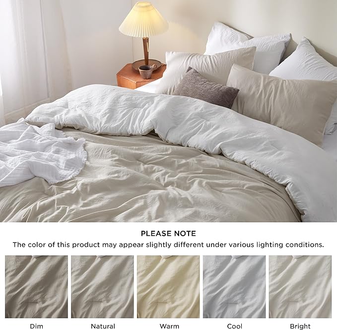 Bedsure King Comforter Set, Beige White Soft Prewashed Bedding for All Seasons, 3 Pieces GentleSoft™ Bed Set, 1 Lightweight Comforter (104"x90") and 2 Pillowcases (20"x36")