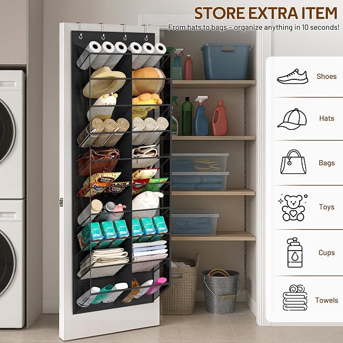 MISSLO 30 Pairs Over the Door Shoe Organizer Breathable Mesh Hanging Shoe Rack for Closet Storage with Wide Deep Pockets 10 Tier Shoes Holder Fit All the Family's Sneakers, Boots, Heels (Black, 71") - Image 7