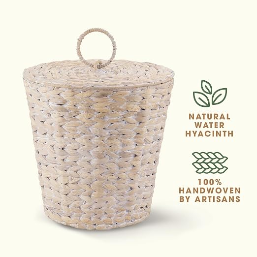 84ECO 3 Gallons White Wicker Trash Can with Lid and Liner - Image 6