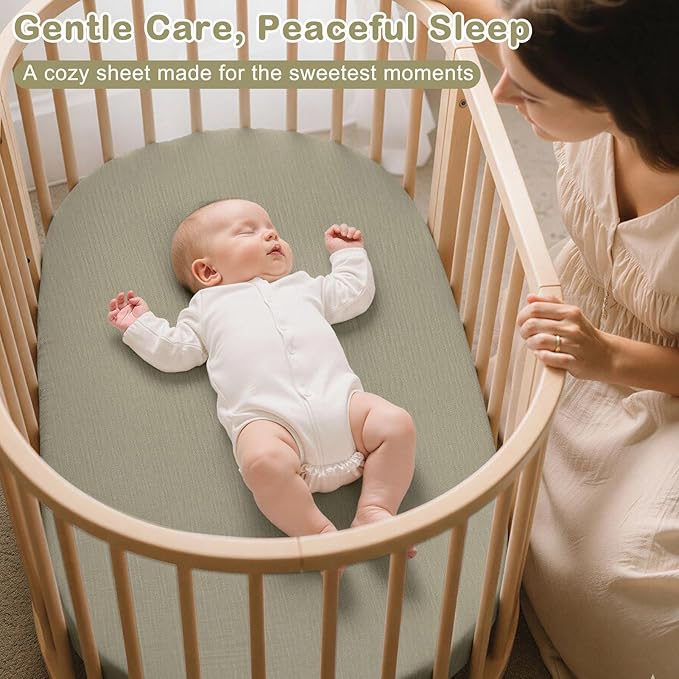 Basumee Muslin Bassinet Sheets for Baby Girl Boy 2 Pack Soft Breathable Baby Bedside Bassinet Fitted Sheets with Bottom Elastic Band Mattress Cover for Rectangle Oval Hourglass Bassinets