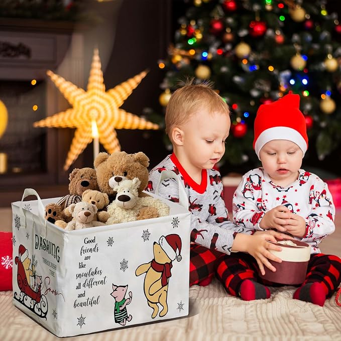 Winnie Theme Christmas Nursery Decor,the Pooh Christmas Gift,Large Canvas Laundry,Hamper Winnie Baby Stuff with A Waterproof PE Coating,Foldable Toys Bin - Image 7