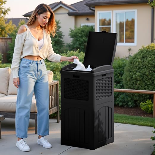 Flamaker 30 Gallon Trash Can, Resin Outdoor Garbage Can with Lid, Waterproof Hideaway Patio Waste Bins for Outside Use (2 Pack, Black) - Image 7