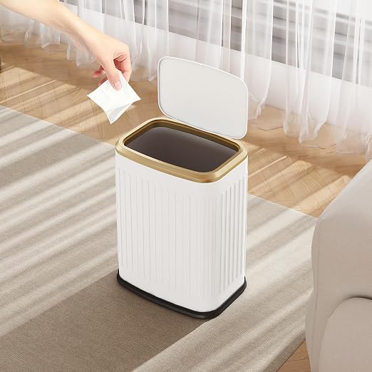 TIPGO Bathroom Trash Can with Lid, 2.1 Gallon / 8 Liter Small Garbage Can, Press Top Bin, Stainless Steel Wastebasket with Pop-Up Lid for Bedroom, Living Room, Office (White) - Image 7