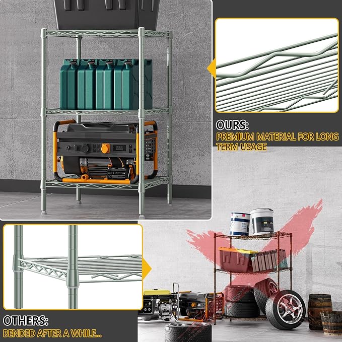 M MZG 750 lbs 3-Shelf Storage Shelves Wire Shelving Unit Standing Metal Rack for Small Places Narrow Wire Rack for Bathroom, Green 13.8 D x 13.8" W x 25.5" H - Image 8