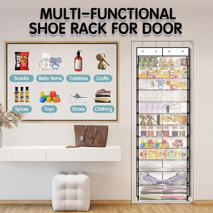 Kotkn Over The Door Shoe Organizer with 12 Large Breathable Pockets - Durable Hanging Storage for the Entire Family's Shoes (White) - Image 7