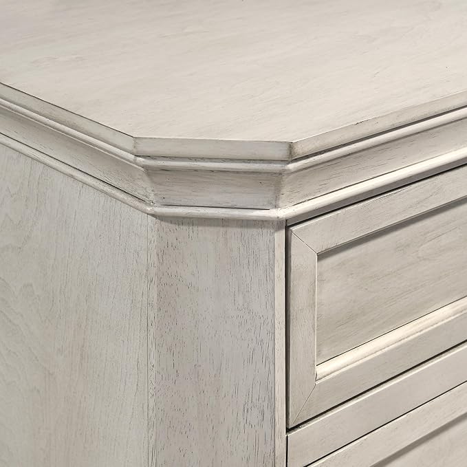 Roundhill Furniture Maderne Wood Panel Bed with Two Nightstand, King, Antique White Finish