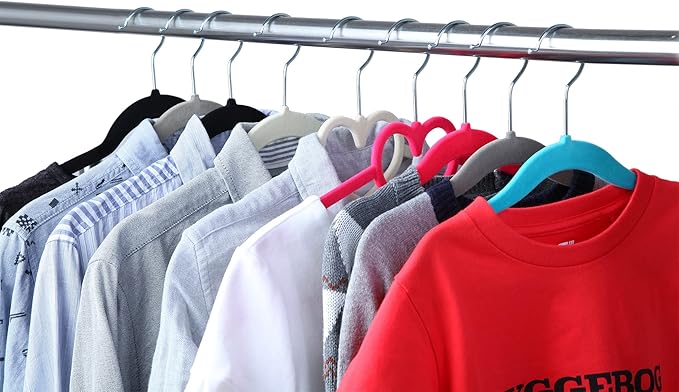 Finnhomy Non-Slip Clothes Hangers for Baby and Kids 30-Pack Velvet Hangers with 10 Finger Clips, White - Image 5