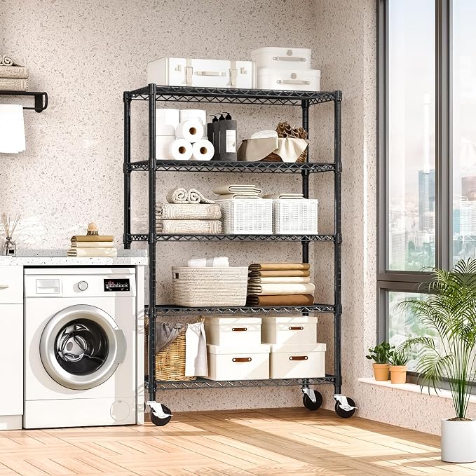 M MZG 5-Shelf Storage Shelves,Wire Shelving Heavy Duty Metal Storage Shelving Unit Adjustable Garage Shelving Rack Pantry Kitchen (Black, 5 Tier,17.7" D x 47.2" W x 76.7" H) - Image 7
