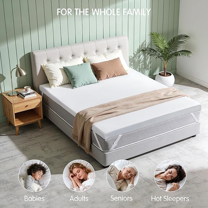 Subrtex 3 Inch Mattress Topper Cover (Only Cover) Mattress Topper Protector Bedding Rayon Made from Bamboo Removable Mattress Encasement with Zippers, King